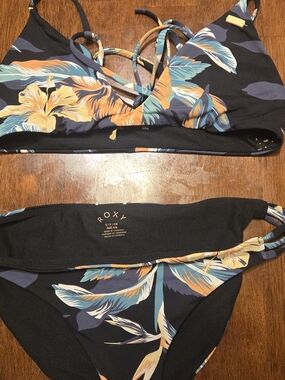Roxy Tropical Floral Black Bikini Set